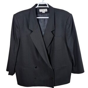 Vtg Rena Rowan for Saville Womens Black Double-Breasted Blazer Size 24W Wool